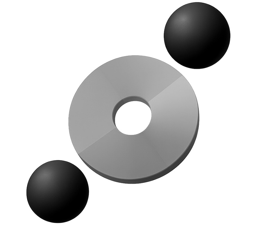 Minimalist disc with black spheres