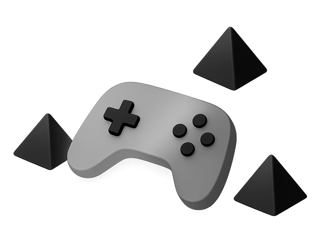 Minimalist game controller with black pyramids