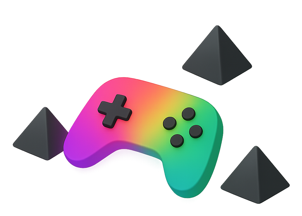 Colorful game controller with black pyramids